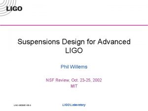 Suspensions Design for Advanced LIGO Phil Willems NSF
