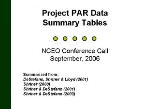 Project PAR Data Summary Tables NCEO Conference Call