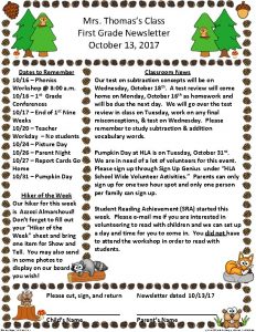 Mrs Thomass Class First Grade Newsletter October 13