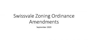 Swissvale Zoning Ordinance Amendments September 2020 Swissvale Zoning