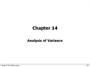 Chapter 14 Analysis of Variance Copyright 2009 Cengage