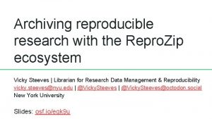 Archiving reproducible research with the Repro Zip ecosystem