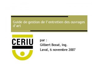 Guide de gestion de lentretien des ouvrages dart