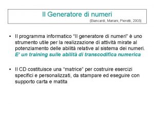 Il Generatore di numeri Biancardi Mariani Pieretti 2003