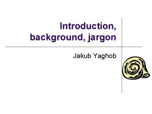 Introduction background jargon Jakub Yaghob Literature l l