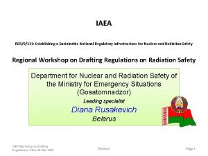 IAEA RER9111 Establishing a Sustainable National Regulatory Infrastructure