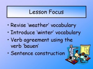 Lesson Focus Revise weather vocabulary Introduce winter vocabulary