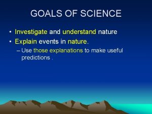 GOALS OF SCIENCE Investigate and understand nature Explain