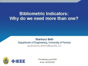 Bibliometric Indicators Why do we need more than