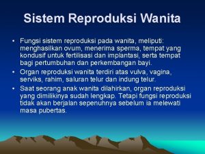 Sistem Reproduksi Wanita Fungsi sistem reproduksi pada wanita