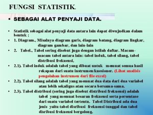 FUNGSI STATISTIK SEBAGAI ALAT PENYAJI DATA Statistik sebagai