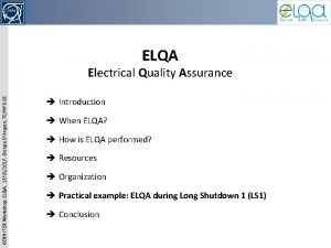 ELQA CERN ITER Workshop ELQA 17012017 Giorgio DAngelo