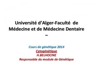 Universit dAlgerFacult de Mdecine et de Mdecine Dentaire