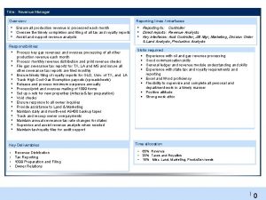 Title Revenue Manager Overview Ensure all production revenue