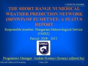 CSRNWP PROGRAMME THE SHORT RANGE NUMERICAL WEATHER PREDICTION