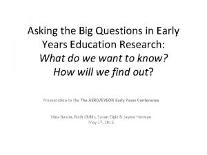 Asking the Big Questions in Early Years Education