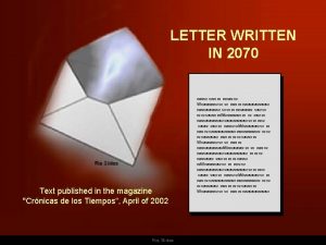 LETTER WRITTEN IN 2070 Text published in the