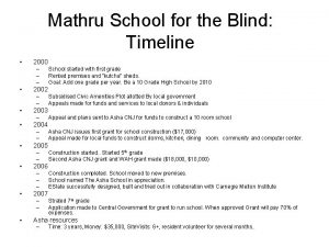 Mathru School for the Blind Timeline 2000 2002