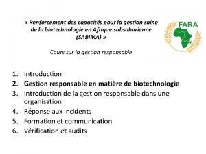 Renforcement des capacits pour la gestion saine de