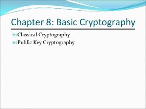 Chapter 8 Basic Cryptography Classical Cryptography Public Key