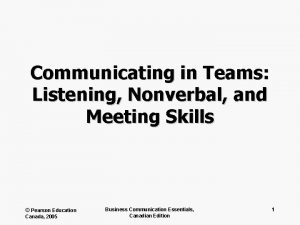 Communicating in Teams Listening Nonverbal and Meeting Skills