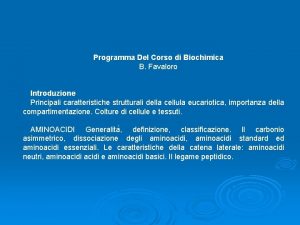 Programma Del Corso di Biochimica B Favaloro Introduzione