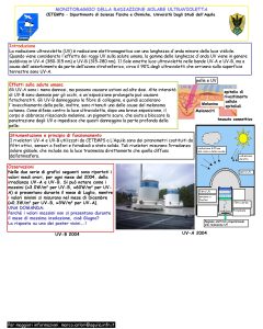MONITORAGGIO DELLA RADIAZIONE SOLARE ULTRAVIOLETTA CETEMPS Dipartimento di