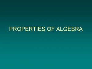 PROPERTIES OF ALGEBRA Additive Identity Multiplicative Identity a