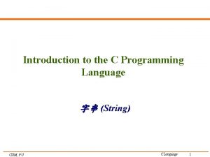 Introduction to the C Programming Language String CSIM