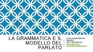 LA GRAMMATICA E IL MODELLO DEL PARLATO Corso