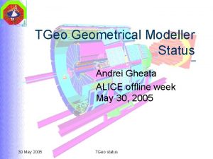 TGeo Geometrical Modeller Status Andrei Gheata ALICE offline