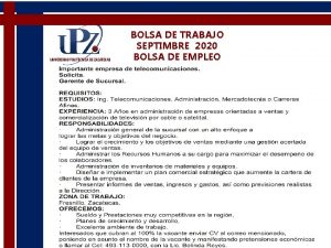 BOLSA DE TRABAJO SEPTIMBRE 2020 BOLSA DE EMPLEO