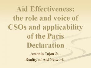 Aid Effectiveness the role and voice of CSOs