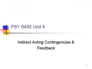 PSY 6450 Unit 4 Indirect Acting Contingencies Feedback