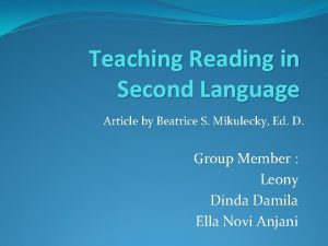 Teaching Reading in Second Language Article by Beatrice