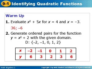 9 1 Identifying Quadratic Functions Warm Up 1