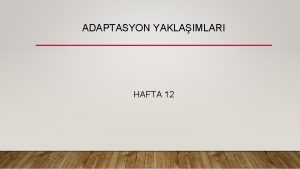 ADAPTASYON YAKLAIMLARI HAFTA 12 LEM MALIYETI YAKLAIMI Oliver