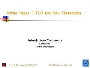 White Paper TDR and New Thresholds Introductory Comments