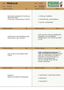 Bereich Wildkunde Thema Hundeartige Wildkunde Hundeartige Datum Autoren