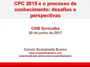 CPC 2015 e o processo de conhecimento desafios