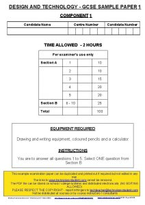 DESIGN AND TECHNOLOGY GCSE SAMPLE PAPER 1 COMPONENT