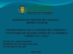 MAESTRIA EN GESTIN DE CALIDAD Y PRODUCTIVIDAD MEJORAMIENTO