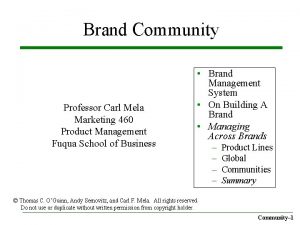Brand Community Professor Carl Mela Marketing 460 Product