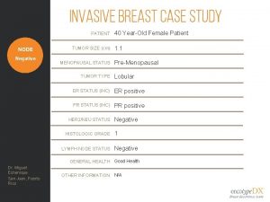 Invasive Breast Case Study PATIENT NODE Negative TUMOR