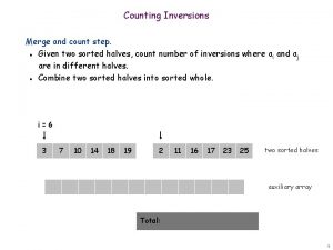 Counting Inversions Merge and count step Given two