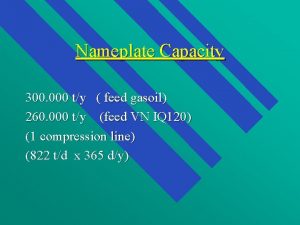 Nameplate Capacity 300 000 ty feed gasoil 260