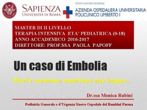 MASTER DI II LIVELLO TERAPIA INTENSIVA ETA PEDIATRICA