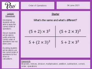Order of operations learning objectives