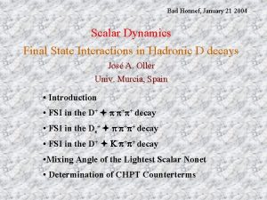 Bad Honnef January 21 2004 Scalar Dynamics Final