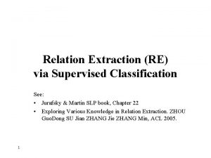 Relation Extraction RE via Supervised Classification See Jurafsky
